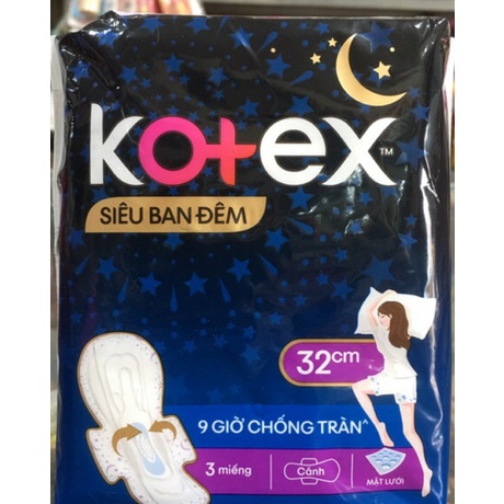 Băng Vệ Sinh Ban Đêm Kotex Khô Thoáng Lưới Siêu Thấm Siêu Mỏng Cánh 32cm/ 28cm