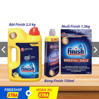 Combo rửa bát finish: bột 2.5kg, muối 1.5kg, nước làm bóng 750ml - nhập khẩu eu