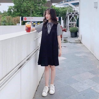 Đầm váy freesize suông đen phối sọc