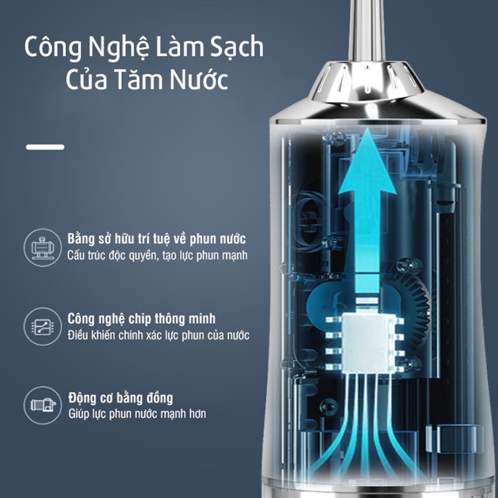 Máy tăm nước 3 chế độ cầm tay tùy chỉnh vệ sinh răng miệng làm sạch kẽ hiệu quả chống thấm nước tặng kèm 4 đầu