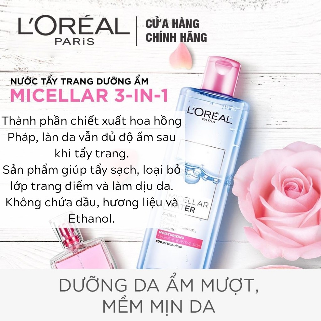 Nước tẩy trang L’Oreal Paris Micellar Water sạch sâu lớp make dưỡng ẩm 400ml - Zavenci