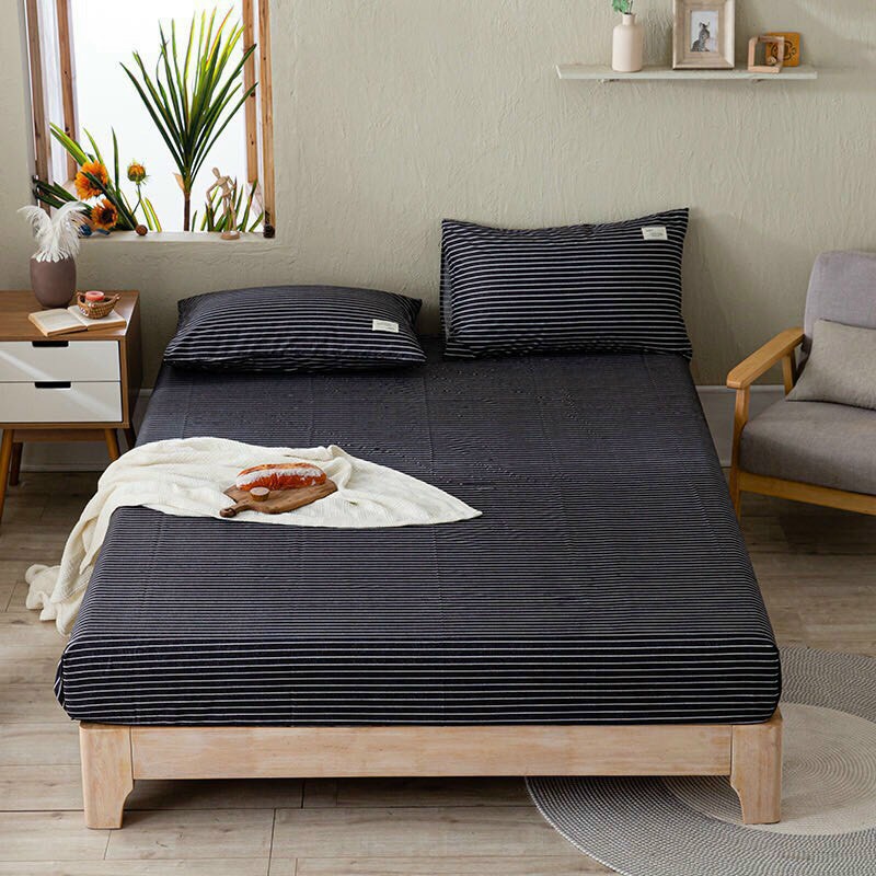 Sét ga gối Cotton Tici kẻ phong cách Hàn Quốc bo chun đủ kích cỡ, các size nệm - Ngân Khánh Bedding Decor drap giường