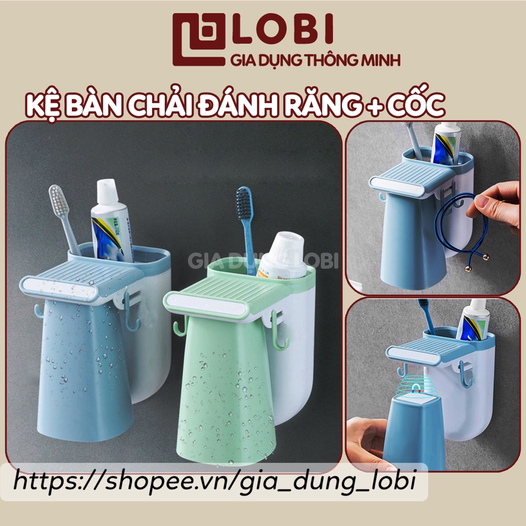 Hộp đựng bàn chải đánh răng kệ đựng bàn chải giá để kem đánh răng kèm cốc gắn nam châm dán tường thông minh