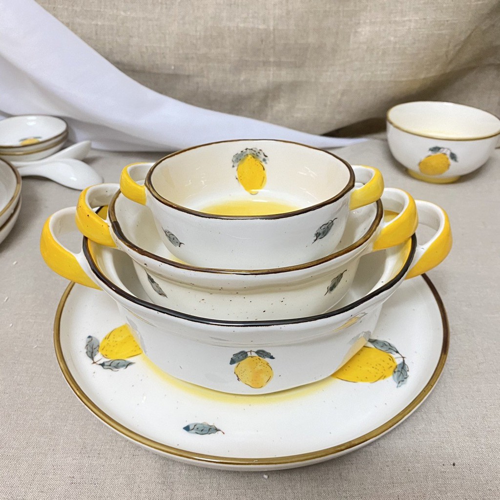 Ảnh thật bát đĩa chanh vàng cam, tô sứ vẽ tay cao cấp, phụ kiện bàn ăn: 6.72