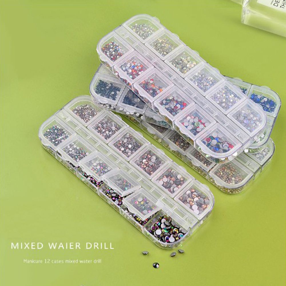 Hộp đá trang trí móng tay nghệ thuật nhiều màu sắc 12 ngăn chuyên dụng tiện lợi