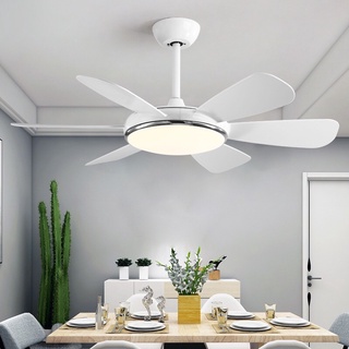  Quạt trần đèn LED trang trí 6 cánh trắng cho phòng khách,ngủ,bếp siêu mát,động cơ DC lõi đồng,6 tốc độ gió BH 10 năm 