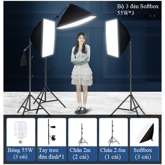 Bộ 3 Đèn Chụp Ảnh Studio Chuyên Nghiệp 55W*3, Đèn Led Quay Video