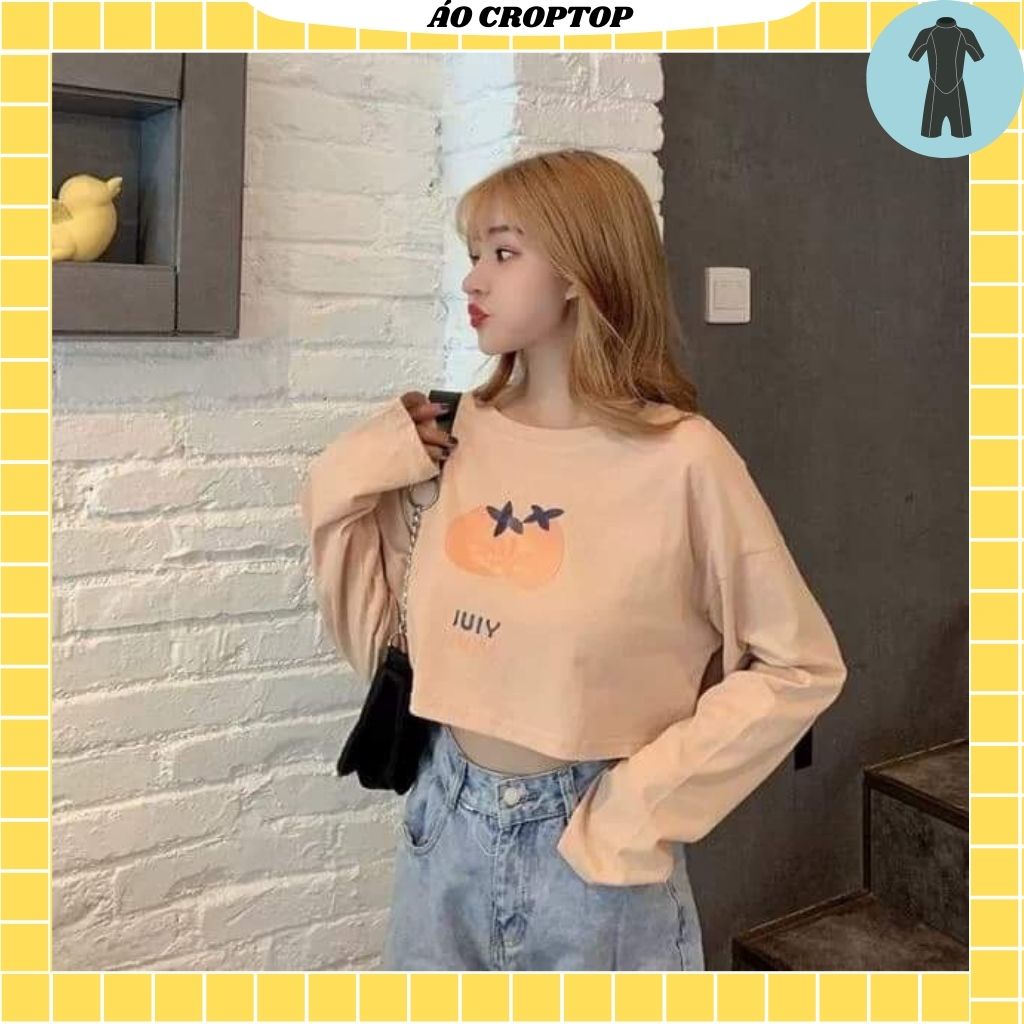 Áo croptop nữ tay dài , from rộng, freesize , thun cotton mềm mịn