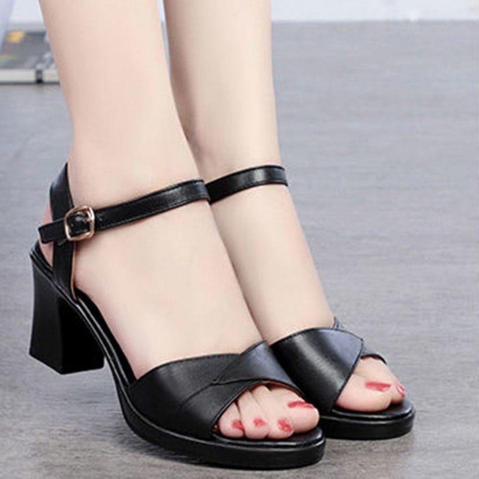 Xăng đan Cao Gót Đế Dày Bằng Da Mềm Thời Trang Mùa Hè Cho Phụ Nữ Trung Niên 2022
