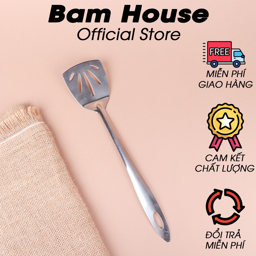 Xẻng lật chiên xào đồ ăn inox Bam House sáng bóng cao cấp XC03 - Gia dụng bếp