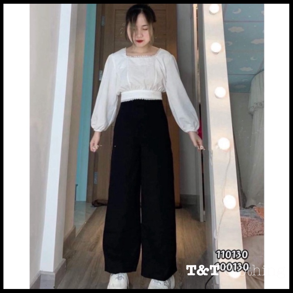 Áo kiểu nữ cột nơ phối ren | Áo croptop kiểu tay dài cổ tròn viền - AK0006 | 23tshop