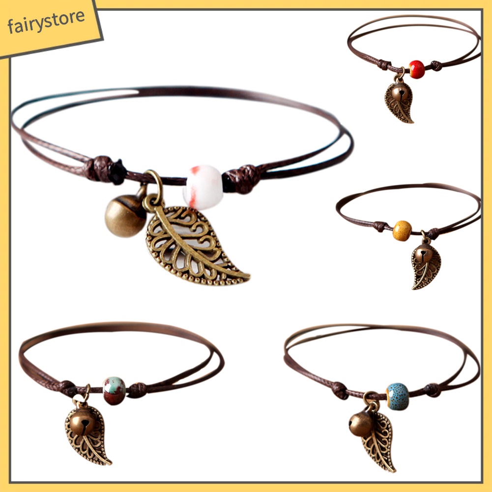 Vòng tay dây da mặt hình lá phong cách cổ điển cho cặp đôi