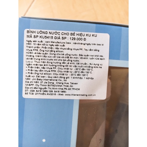 Bình uống nước có tay cầm cho bé 240ml KU.KU Duckbill KU5415