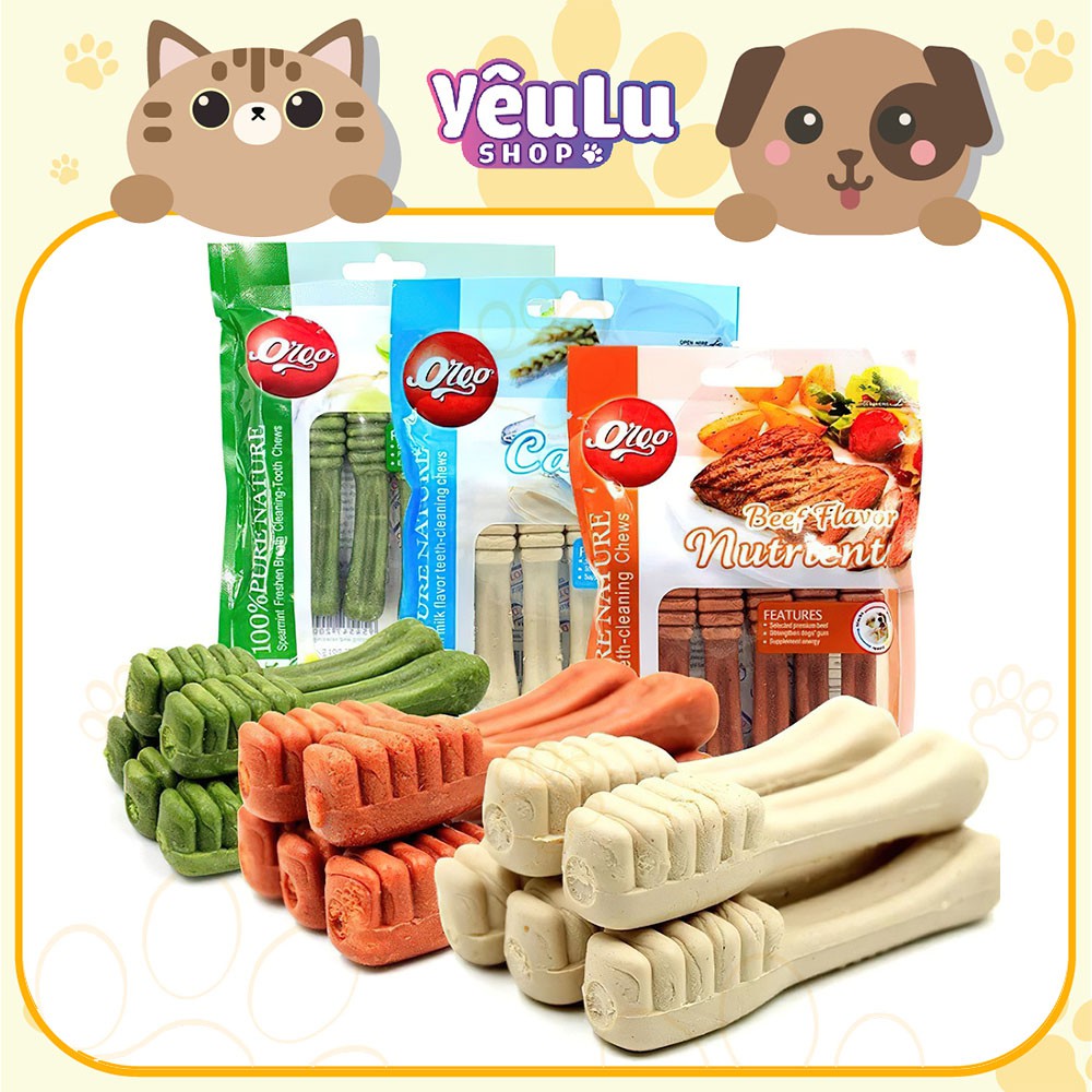 Xương Orgo gặm thơm miệng cho cún hình bài chải vị Bò, sữa và bạc hà - YêuLu Shop