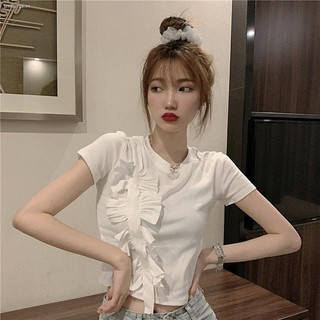 Áo Thun Lửng Ngắn Tay Thắt Nơ Eo Thời Trang Hè 2021 Cho Nữ