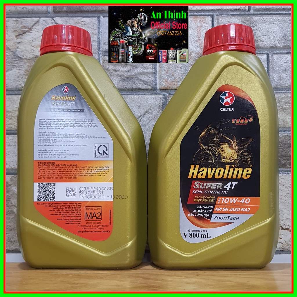 Nhớt Xe Số Và Côn Tay Caltex Havoline SUPER 4T Bán Tổng Hợp 10W40 Và 20W50-SN-CAO CẤP CHÍNH HÃNG.Dung Tích 1L Và 800ml.