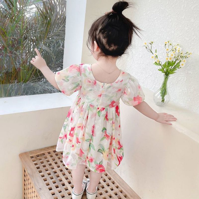 Đầm Bé Gái Đầm Công Chúa Mùa Hè Cổ Vuông Tay Cộc Kiểu Hàn Quốc Cho Bé Gái Se7En