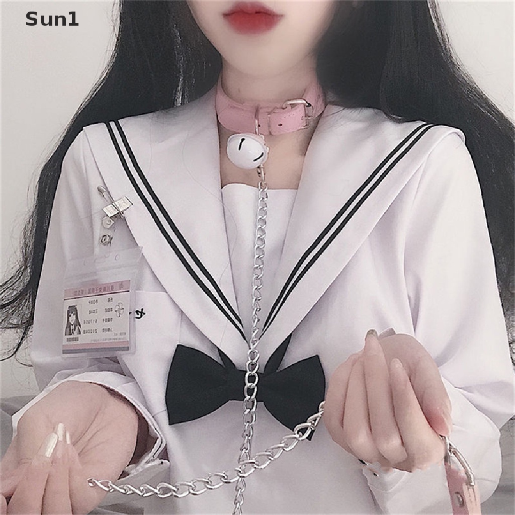 Sun1 &gt; Vòng Cổ Choker Dây Da PU Màu Đen Đính Chuông Kim Loại Phong Cách Punk Dành Cho Nữ