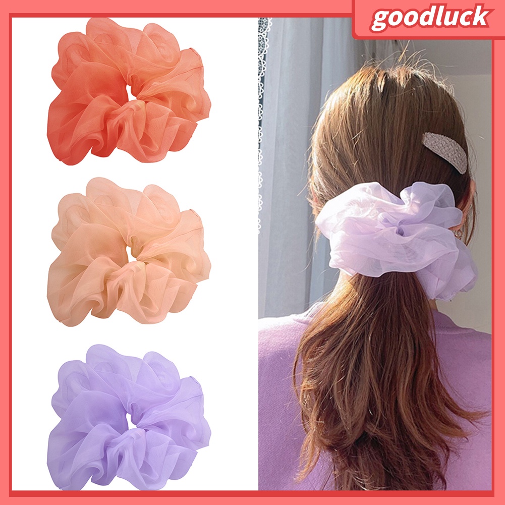 Dây Buộc Tóc Đuôi Ngựa Vải Tuyn Co Giãn Màu Sắc Trơn Cho Nữ