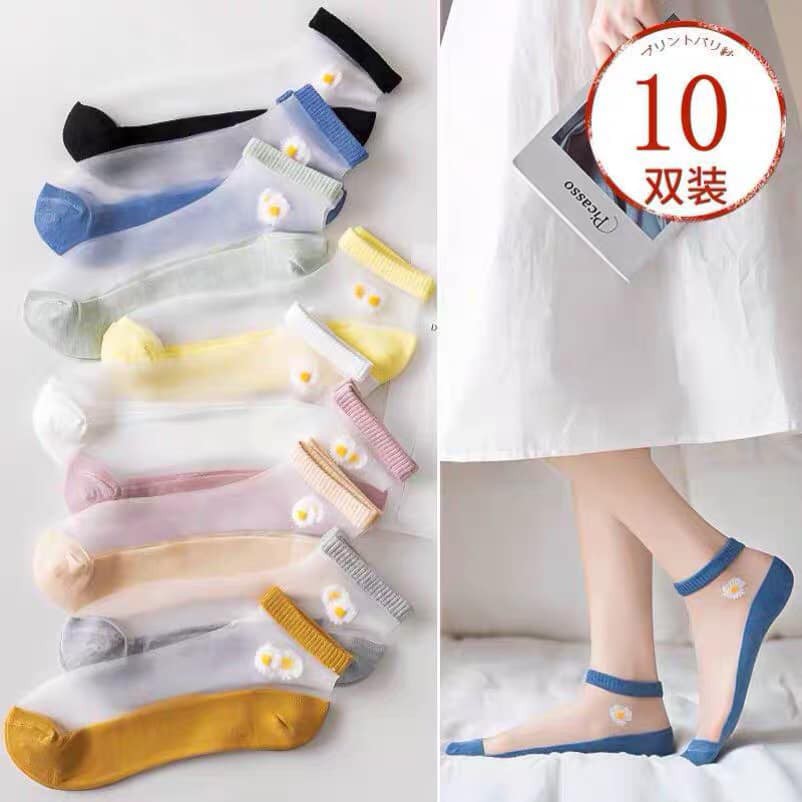 Combo 10 đôi tất lưới nữ họa tiết cúc họa mi