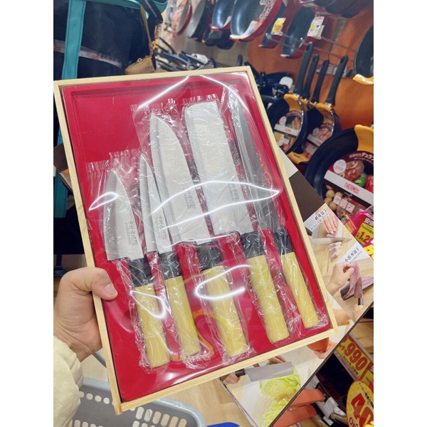 ♥️ FREESHIP ♥️ Bộ dao bếp Nhật 5 chiếc Takaaki Nakamura kèm hộp gỗ đệm đỏ sang trọng