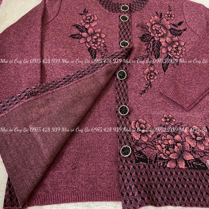 Áo len thêu hoa cardigan cho bà mùa đông, áo khoác mùa đông cho bà cho mẹ trung niên