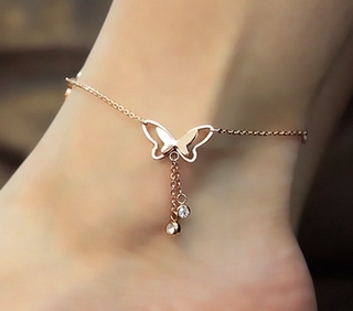 Lắc chân mạ vàng hồng đính đá hình bướm dễ thương dành cho nữ