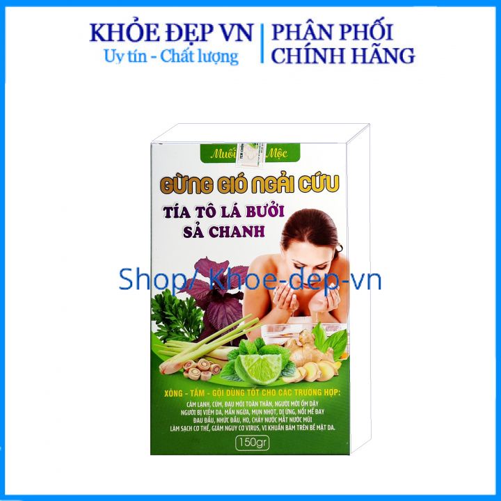 Muối thảo mộc gừng gió ngải cứu dùng để xông, tắm, gội trong trường hợp cảm cúm, ho, ốm Gói 150g