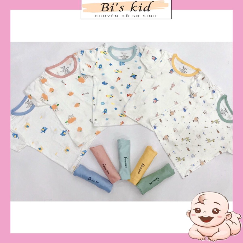 Quần áo sơ sinh cộc tay khuy vai chất thun lạnh Aveslew 3-8kg