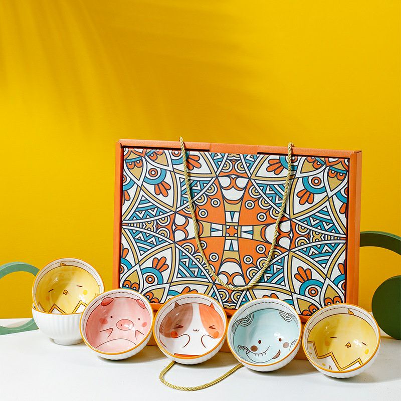 KÈM HỘP -Bộ bát, set 6 bát thú kèm đũa siêu cute, siêu đáng yêu, siêu tiện lợi giao ngẫu nhiên