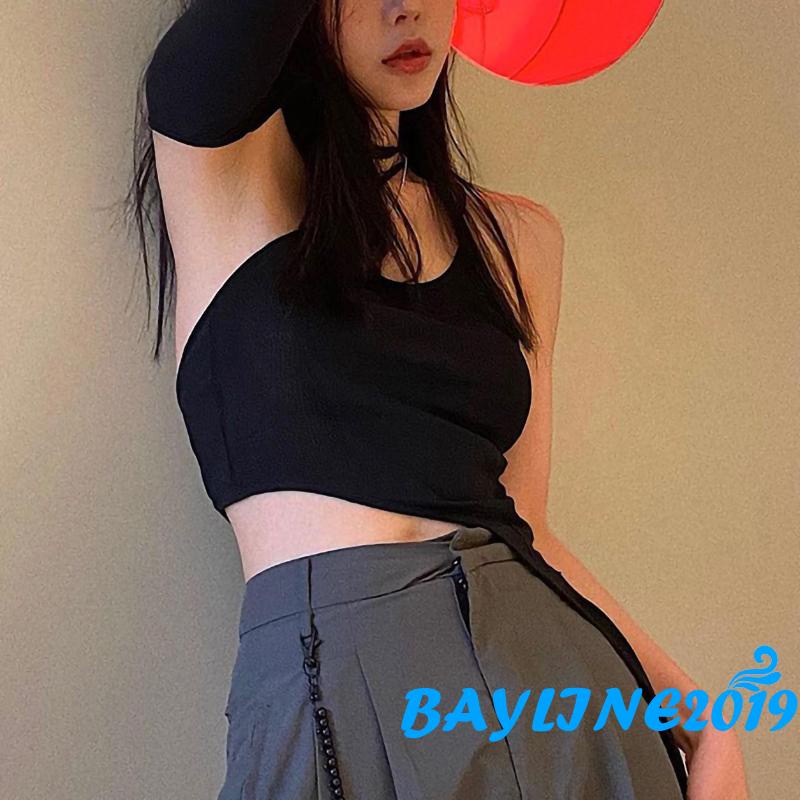 BAY-Áo hai dây ngắn màu trơn tay dài cho bé gái màu đen size S/M/L