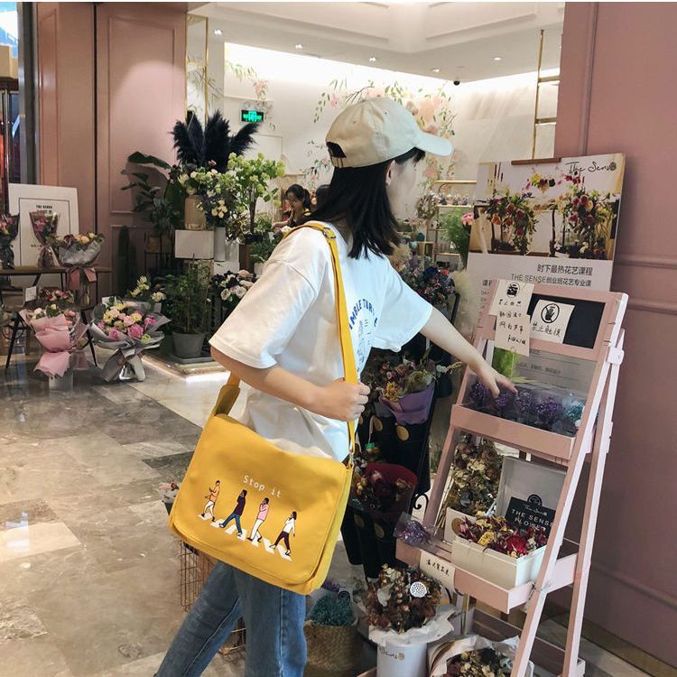 Túi Xách Đeo Vai Vải Cotton Canvas Cỡ Lớn Kiểu Nhật Bản Cá Tính Cho Nam Và Nữ