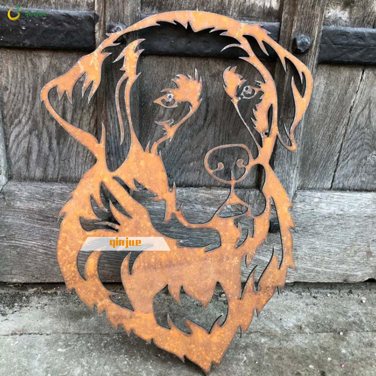 QINJUE Yard Decor Garden Art 10.5'' x 7.8'' Labrador Dog Garden Sculpture Garden Statues Metal Dog Metal Art Rusty Garden Ornament