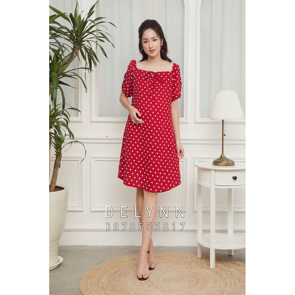 Đầm bầu thiết kế jessi đỏ chấm bi