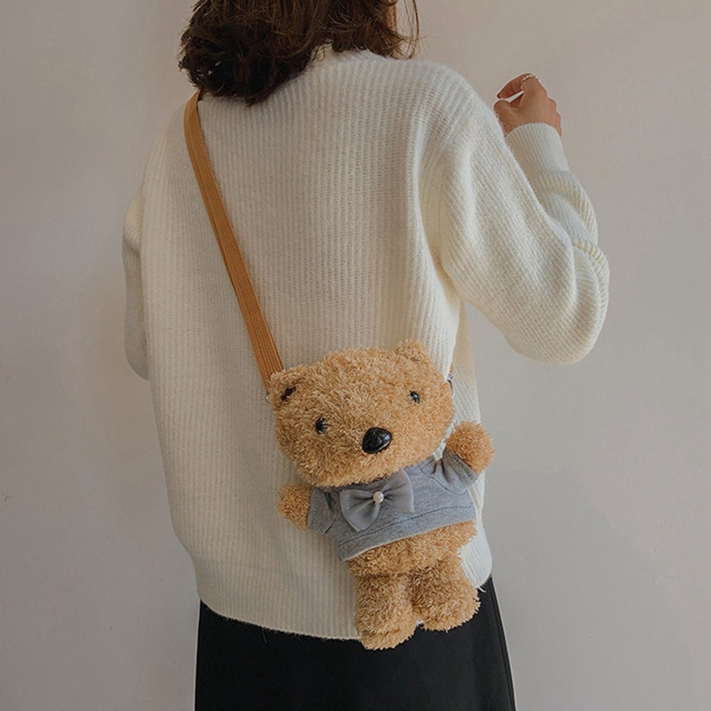 Túi đeo chéo kiểu hoạt hình gấu nhồi bông dễ thương cho bé