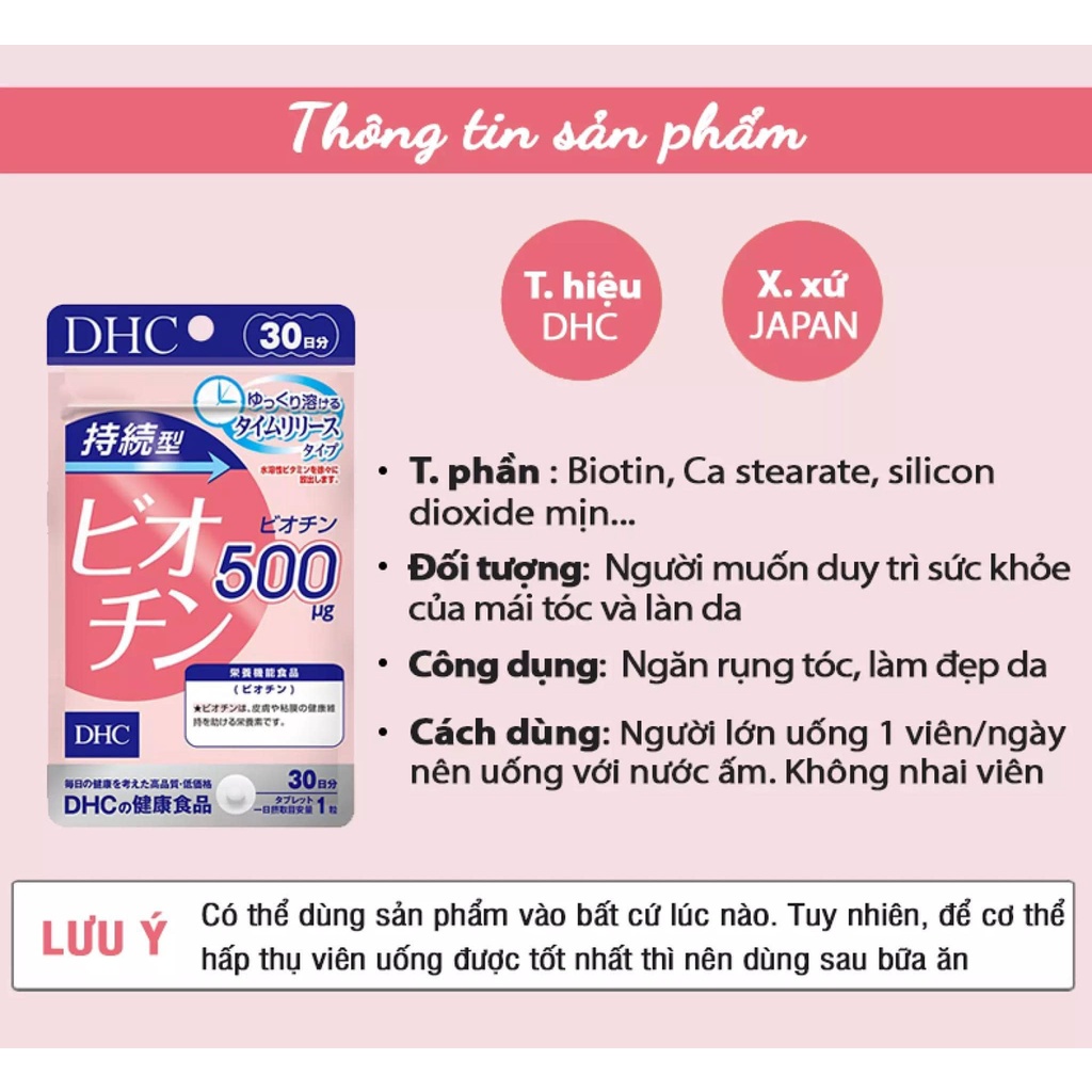 Viên Uống DHC Biotin Giảm Rụng Giúp Mọc Tóc Đẹp Da DHC Sustained Release Biotin Nhật Bản Gói 30 Ngày