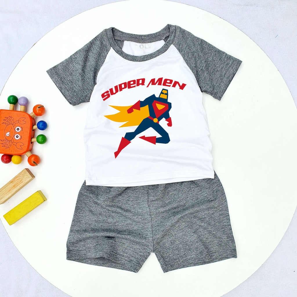 Bộ Quần Áo Bé Trai Toli Chất Liệu Cotton Mềm Mịn, Thoáng Mát, 3 Màu Cực Đáng Yêu 4_16kg [SIÊU NHÂN-MM055]