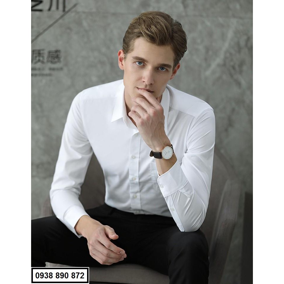 Áo sơ mi nam trắng 💚𝗙𝗥𝗘𝗘𝗦𝗛𝗜𝗣💚 - Sơ mi nam trắng dài tay phong cách không nhăn, thoáng mát, mềm mịn.