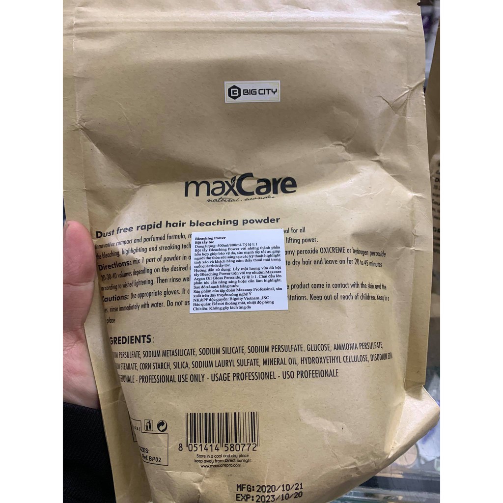 💥[không dát da đầu]100g Bột Tẩy Tóc MaxCare Siêu Mịn An Toàn Cho Mọi Loại Tóc Tặng Kèm Oxi + Găng Tay