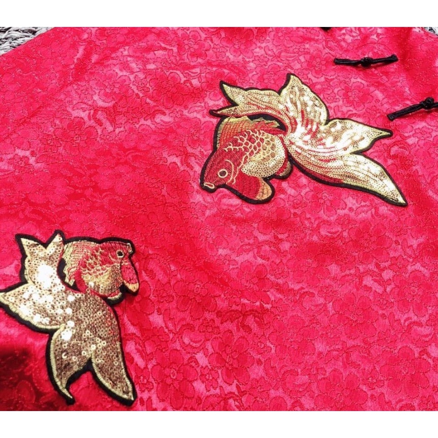 Đầm Váy Cách Tân Dáng Ngắn Màu Đỏ Phong Cách Trung Hoa Cho Nữ ADT02