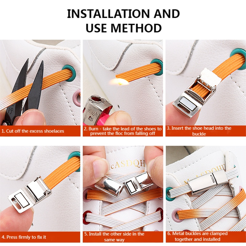 1 Cặp Dây Buộc Giày Co Giãn Màu Gradient Có Khóa Kim Loại Từ Tính