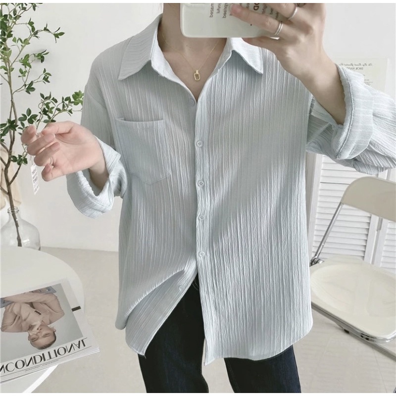 Áo sơ mi trơn tay dài cơ bản màu pastel ngọt ngào freesize FIORI STORE 383