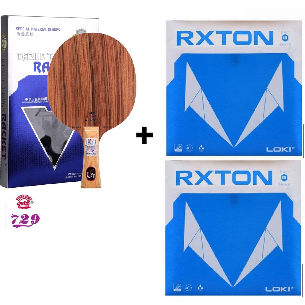 Combo vợt bóng bàn gồm cốt vợt 729 ROSE 5 và hai mặt vợt LOKI RXTON 3 PRO