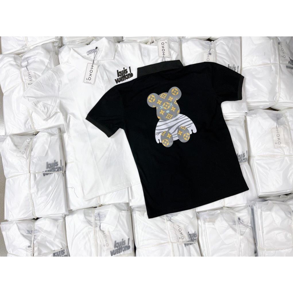 Áo Polo LV Gấu, áo thun có cổ cotton thoáng mát cho nam nữ.
