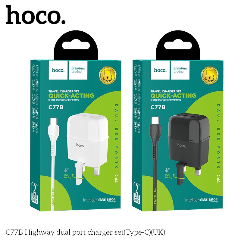 Củ sạc nhanh 2 cổng kèm cáp iPhone HOCO C77