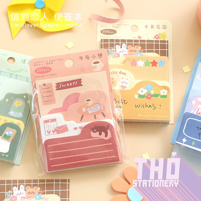 Giấy Note Cute  Set 4 Mẫu 100 Tờ Giấy Ghi Chú CardLover - Warm Time Giấy Note Dán Trang Trí Sổ  Phụ Kiện Bullet Journal