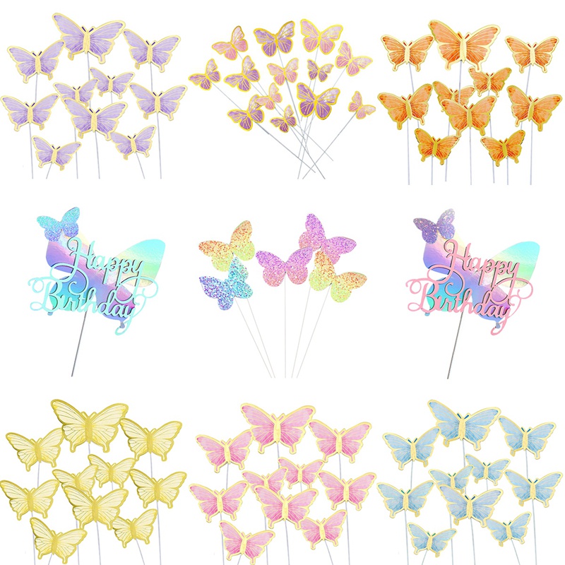 Set 10 Phụ Kiện Trang Trí Bánh Kem Hình Bươm Bướm Dễ Thương