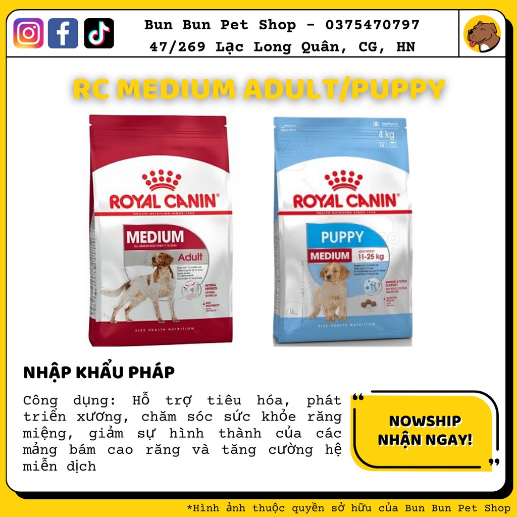 4kg bao lớn Hạt khô Royal Canin Medium Junior/Puppy cho chó cỡ vừa