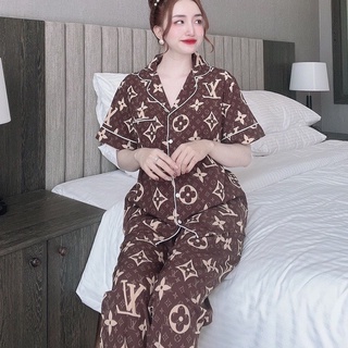Set bộ pijama nữ cộc tay siêu hot đồ bộ pijama lv đại nam nữ mặc bộ đồ ngủ nam nữ lụa siêu xinh n67