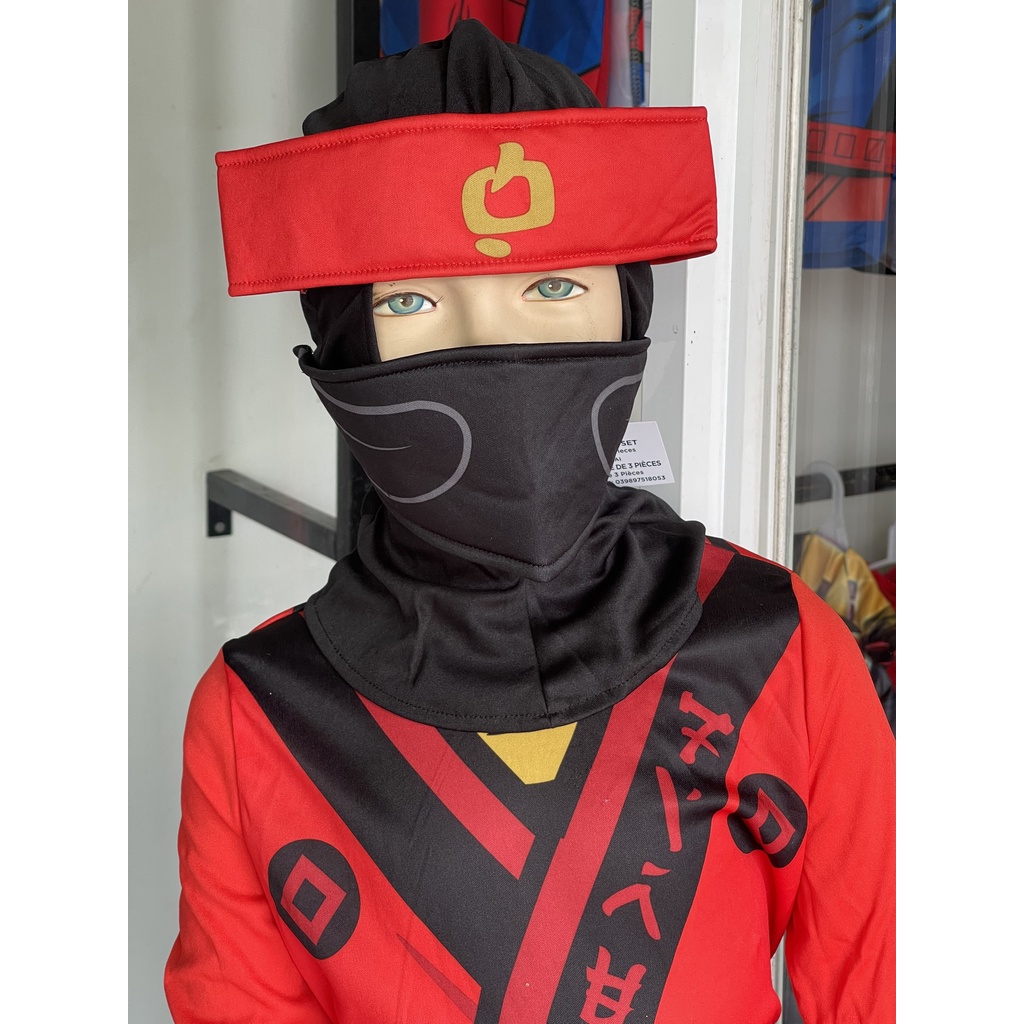 Trang Phục Hóa Trang Ninja Go Cao Cấp Phối Quần Đen Kèm Mặt Nạ Trùm Cho Bé Trai